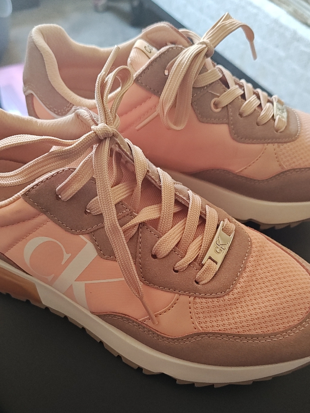 Calvin Klein Blush Pink and Taupe Women's Lace-Up Sneakers